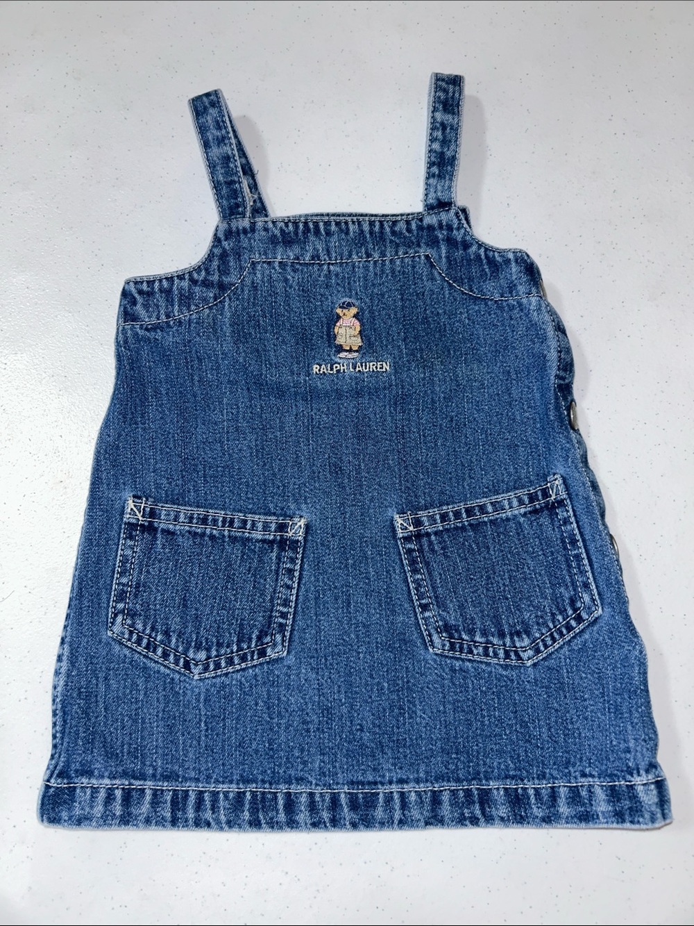 Ralph Lauren Baby Girl Vintage Teddy Bear Jean Dress Size 6-12 Months